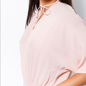 Blush Color Open Back  Rhinestone Accent Body Suit Blouse